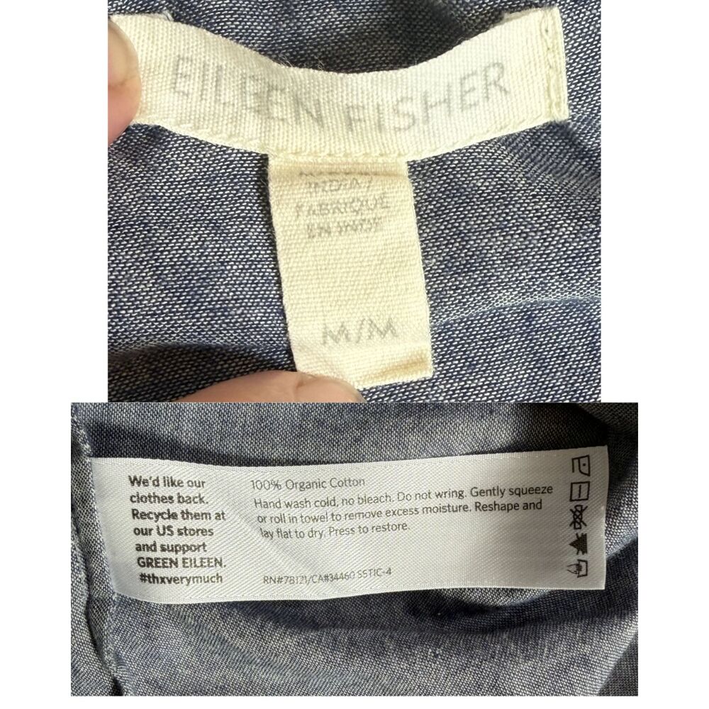 Eileen Fisher Women’s Chambray 100% Cotton Button Back Tunic Shirt Size M Luxe - Picture 3 of 3